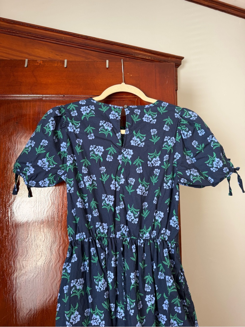 J.Crew Navy Floral Puff Sleeve Tiered Midi Dress Size 0 - Picture 8 of 8